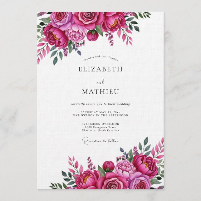 Magenta Vivid Bloom Hochzeit Einladung (Vorderseite)