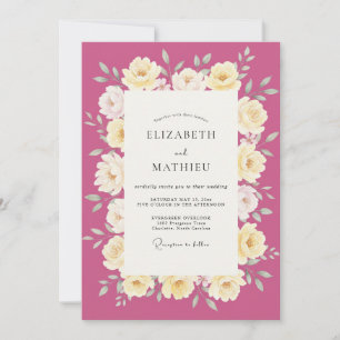 Magenta warme Creme blättrige Hochzeit Einladung
