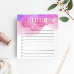 Magenta Wasserfarbe Personalisiert To-Do Liste Notizblock<br><div class="desc">Bleibe motiviert und unterwegs mit diesem schicken,  personalisierten Notizblock mit "get it done" und deinem Namen ganz oben in weißer Schrift auf einem lebendigen magentafarbenen,  rosa und lila,  ombre Aquarell. Mit 10 Checkboxen und einem coolen Design macht es das Notizblock einfach,  auf alle wichtigen Aufgaben bleibe.</div>