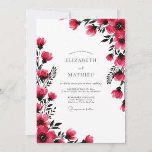 Magenta Wasserfarbe Romantische Hochzeit Einladung