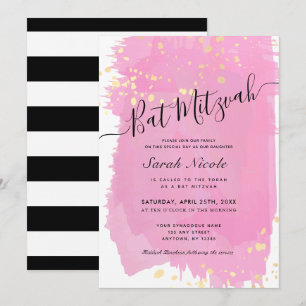 Magenta-Wasserfarbe x Gold-Spritzer Bat Mitzwa Einladung