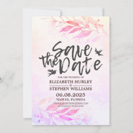 Magenta Wasserfarben-Blätter Hochzeitssache Datum Save The Date