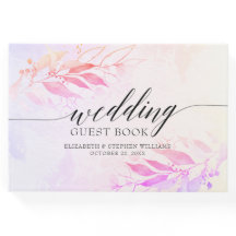 Magenta Watercolor Blätter Floral Wedding Gästebuc
