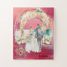 Magenta-Watercolor-Groom und Bride-Walking-Insel