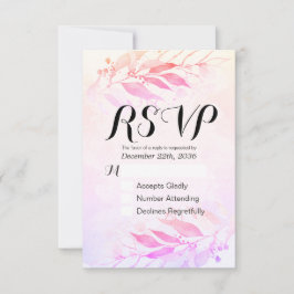 Magenta Watercolor Leaf Wedding RSVP Kindly Antwor Karte