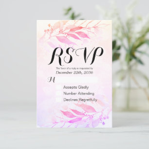 Magenta Watercolor Leaf Wedding RSVP Kindly Antwor Karte