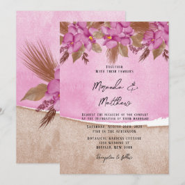 Magenta Watercolor Orchideen für Hochzeiten Einladung