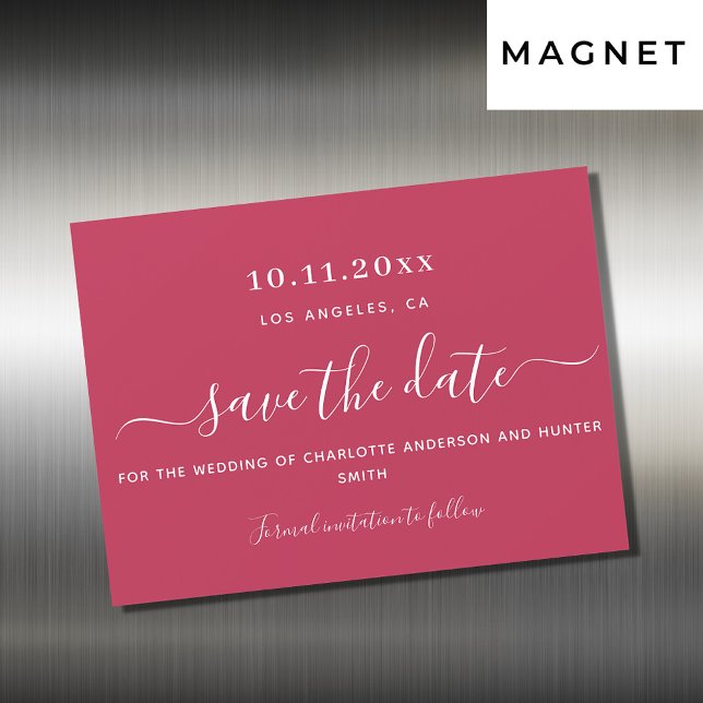 Magenta weiße Hochzeit speichern Sie den Datums-Ma Magneteinladung (Von Creator hochgeladen)