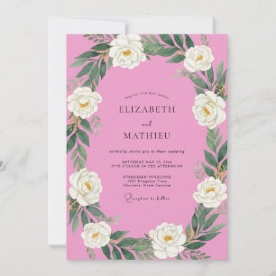 Magenta Weiße Pfingstrosen-Hochzeit Einladung