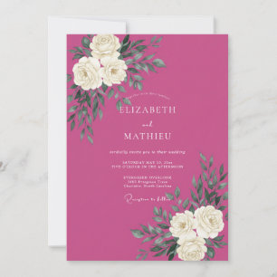 Magenta Weiße Ranunculus Eukalyptus Hochzeit Einladung