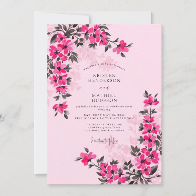 Magenta Whimsical Spring Wedding Einladung (Vorderseite)