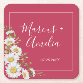 Magenta & White Daisies Wedding Rechteckiger Pappuntersetzer