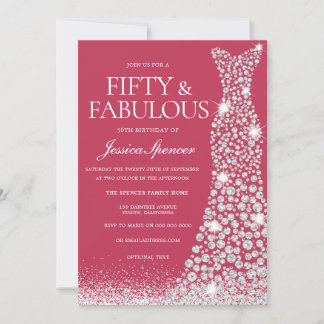Magenta & White Fifty & Fabulous 50. Geburtstag Einladung