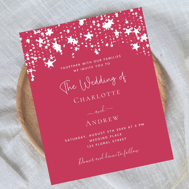Magenta White Stars Budget Hochzeitseinladung Flyer (Von Creator hochgeladen)