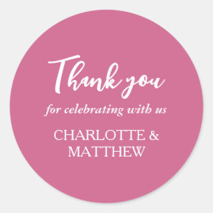 Magenta & White Wedding Classic Round Sticker