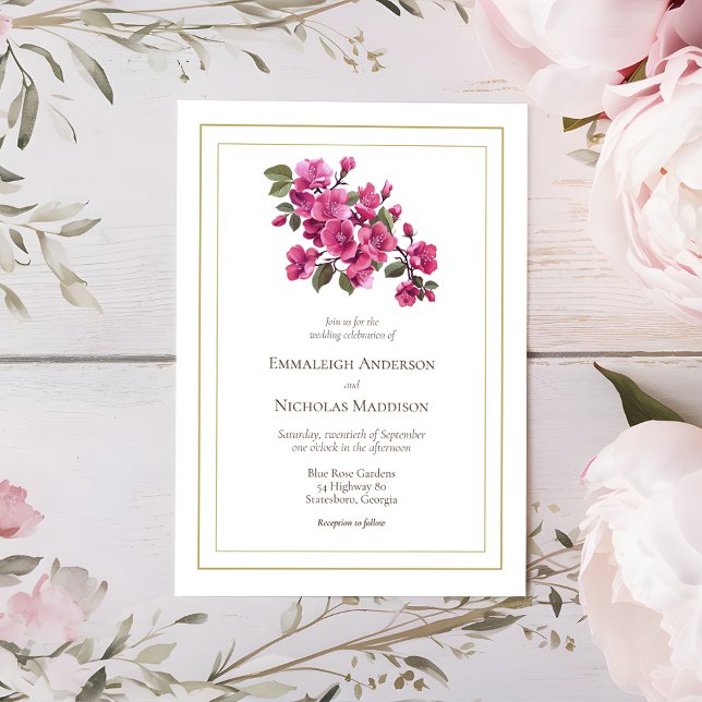 Magenta Wild Rose Wedding Florals Einladung (Von Creator hochgeladen)