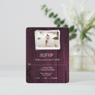 Magenta Wooden Foto Wedding RSVP Card