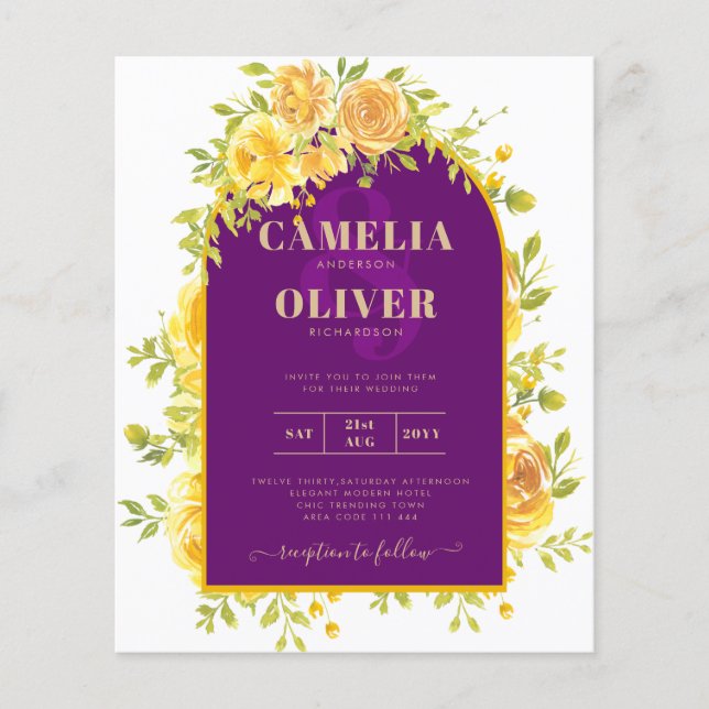 Magenta Yellow Roses Plum Lila Goldhochzeit Flyer (Vorne)