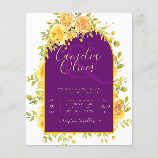 Magenta Yellow Roses Plum Lila Goldhochzeit Flyer (Vorne)