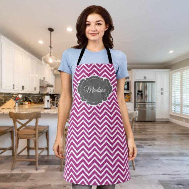 Magenta Zickzack Personalisierte Schürze (Magenta Chevron Personalized Apron)