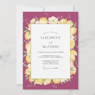 Magenta-Zitrone-Zitrus-Eukalyptus-Hochzeit Einladung