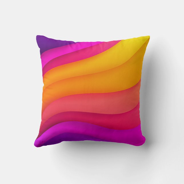 Magentarot Regenbogenwellen Kissen (Rückseite)