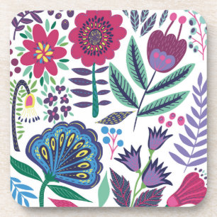 Magentarote Volkskunst-Blumenmuster Getränkeuntersetzer