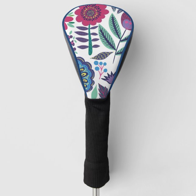 Magentarote Volkskunst-Blumenmuster Golf Headcover (Vorderseite)