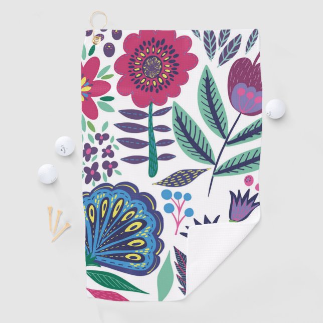 Magentarote Volkskunst-Blumenmuster Golfhandtuch (Insitu)