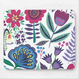 Magentarote Volkskunst-Blumenmuster Mousepad