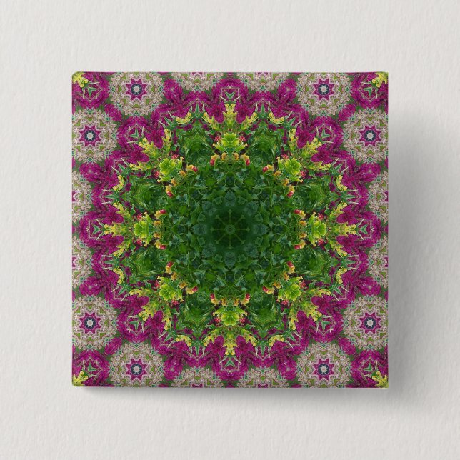 Magentaroter Blumen-KreiseMandala Button (Vorderseite)