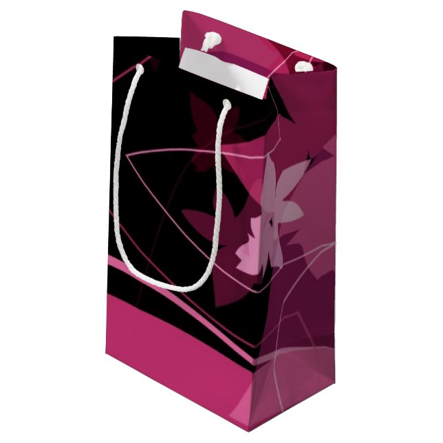 Magentarotes Blumenmuster Kleine Geschenktüte (Rückseite Schrägansicht)