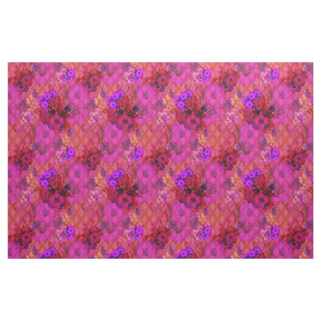 magentarotes Retro Blumengewebe Stoff (Fat Quarter (45,7 x 55,9 cm))