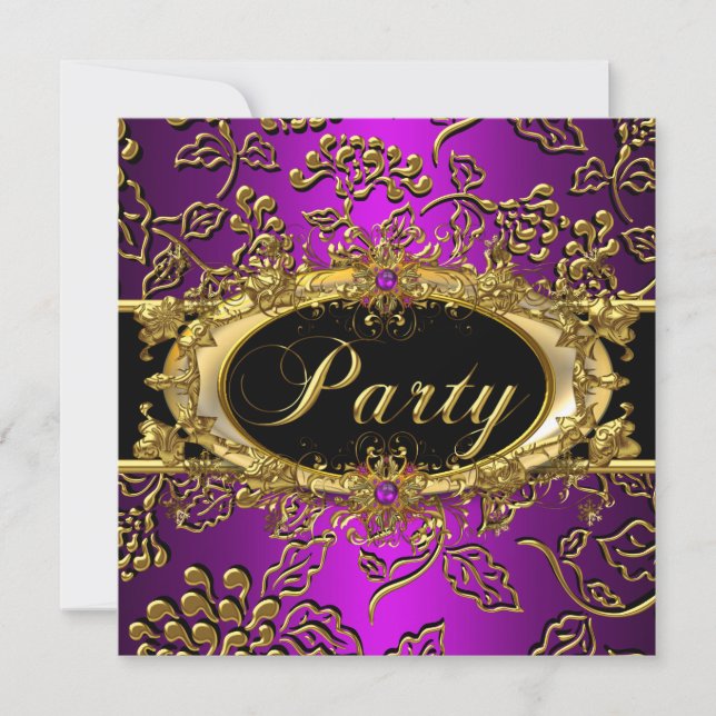 Magentday Party Damask Lila Pink Gold Einladung (Vorderseite)