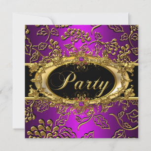 Magentday Party Damask Lila Pink Gold Einladung