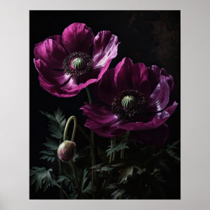 Magentone Anemone Blume Art Print Poster