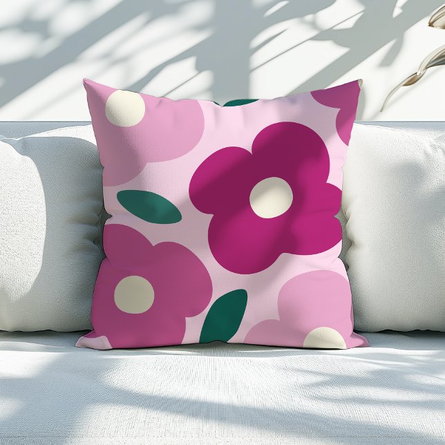 Magentrosa Muster für Abstrakte Retro-Blume Kissen (magenta pink abstract flower throw pillow)