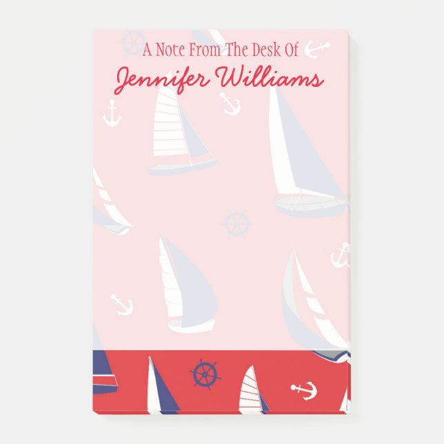 Mageres Segelboot-Muster | addieren Ihren Namen Post-it Klebezettel (Vorderseite)