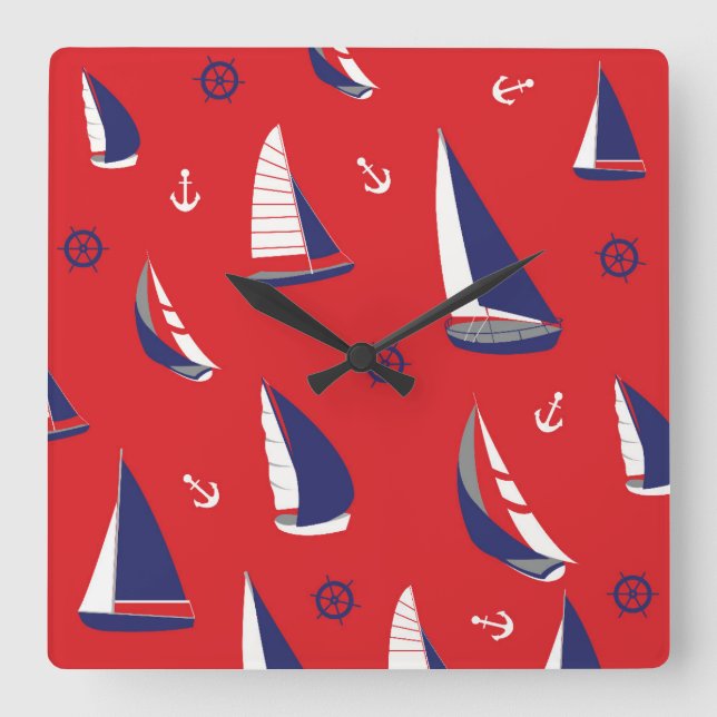Mageres Segelboot-Muster Quadratische Wanduhr (Vorderseite)