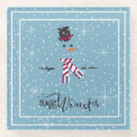 Magic and Wonder Christmas Snowman Blue ID440 Glasuntersetzer<br><div class="desc">Wunderschöne Untersetzer zu Weihnachten mit einem stilisierten Snowman-Design gerahmt in Weiß auf einem kastanienblauen Hintergrund verstreut mit Schneeflocken und Sternen. Elegante Typografie von 'Magic and Wonder' rundet das Design ab. Fügen Sie Ihren Namen zu personalisieren, wenn gewünscht. Suchen Sie ID440, um weitere koordinierende Produkte und zusätzliche Farboptionen für dieses Design...</div>