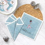 Magic and Wonder Christmas Snowman Blue ID440 Serviette<br><div class="desc">Wunderschönes Weihnachtsapplikationsdesign mit einem in Weiß gerahmten Schneemann auf einem kastanienblauen Hintergrund, verstreut mit Schneeflocken und Sternen. Elegante trendige Typografie von 'Magic and Wonder' rundet das Design ab. Fügen Sie Ihren Namen zu personalisieren, wenn gewünscht. Suchen Sie ID440, um weitere koordinierende Produkte und zusätzliche Farboptionen für dieses Design zu sehen....</div>