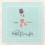 Magic and Wonder Christmas Snowman Mint ID440 Glasuntersetzer<br><div class="desc">Wunderschöne Untersetzer zu Weihnachten mit einem stilisierten Schneemann-Design, gerahmt in Weiß auf einem Minzgrün, verstreut mit Schneeflocken und Sternen. Elegante Typografie von 'Magic and Wonder' rundet das Design ab. Fügen Sie Ihren Namen zu personalisieren, wenn gewünscht. Suchen Sie ID440, um weitere koordinierende Produkte und zusätzliche Farboptionen für dieses Design zu...</div>