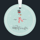 Magic and Wonder Christmas Snowman Mint ID440 Ornament<br><div class="desc">Schönes Weihnachts-Acryl-Ornament mit einem stilisierten Schneemann gerahmt in Weiß auf einem minzgrünen Hintergrund verstreut mit Schneeflocken und Sternen. Elegante Typografie von 'Magic and Wonder' rundet das Design ab. Fügen Sie Ihren Namen zu personalisieren, wenn gewünscht. Suchen Sie ID440, um weitere koordinierende Produkte und zusätzliche Farboptionen für dieses Design zu sehen....</div>