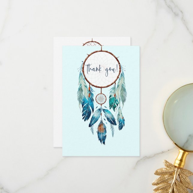 Magic Aquamarine Dreamcatcher Baby Dusche Dankeskarte (Vorderseite/Rückseite Beispiel)