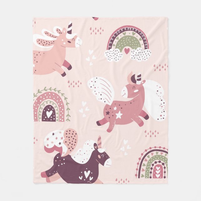 Magic background with little unicorns and rainbows fleecedecke (Vorderseite)
