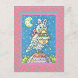 MAGIC BARN OWL MIT OSTBUNNY OHREN POSTCARD POSTKARTE
