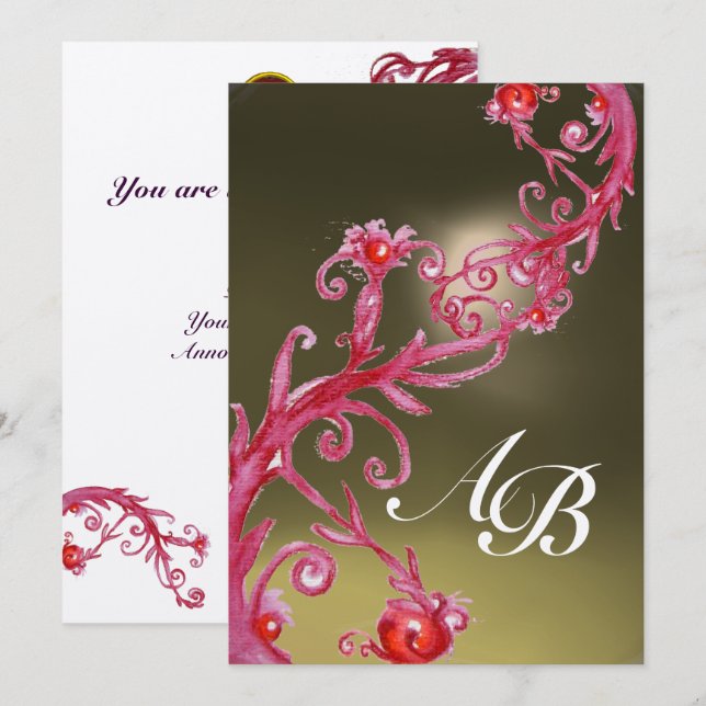 MAGIC BERRIES 3,MONOGRAM ruby metallisches Gold Einladung (Vorne/Hinten)