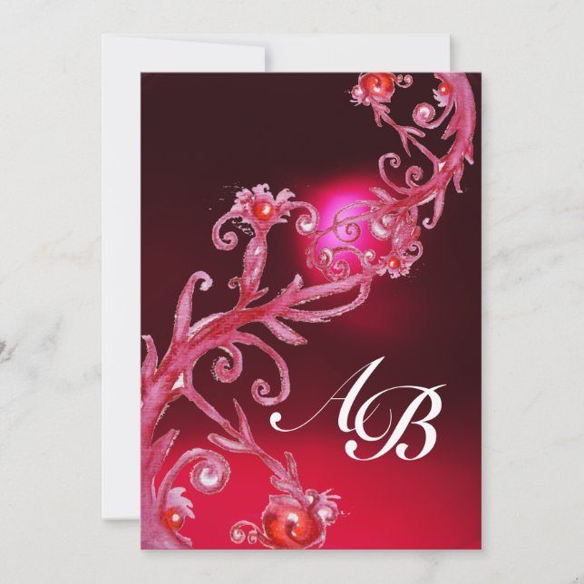 MAGIC BERRIES 4,MONOGRAM Rote Bordeaux Einladung (Vorderseite)