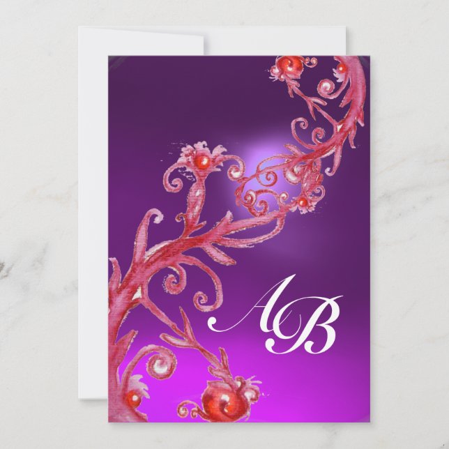 MAGIC BERRIES 4,MONOGRAM, roter Amethyste Einladung (Vorderseite)