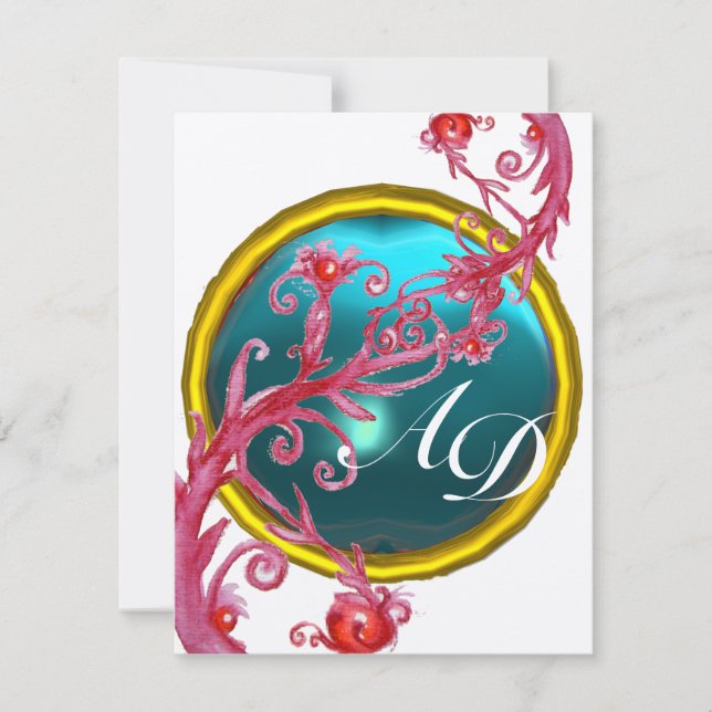 MAGIC BERRIES 4,MONOGRAMM blaues Aquamaringold Einladung (Vorderseite)